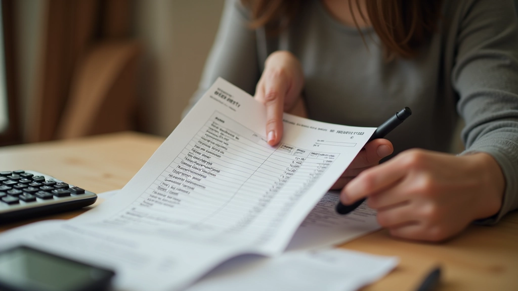 Person comparing grocery receipt with calculator and smartphone app for price tracking and budget monitoring